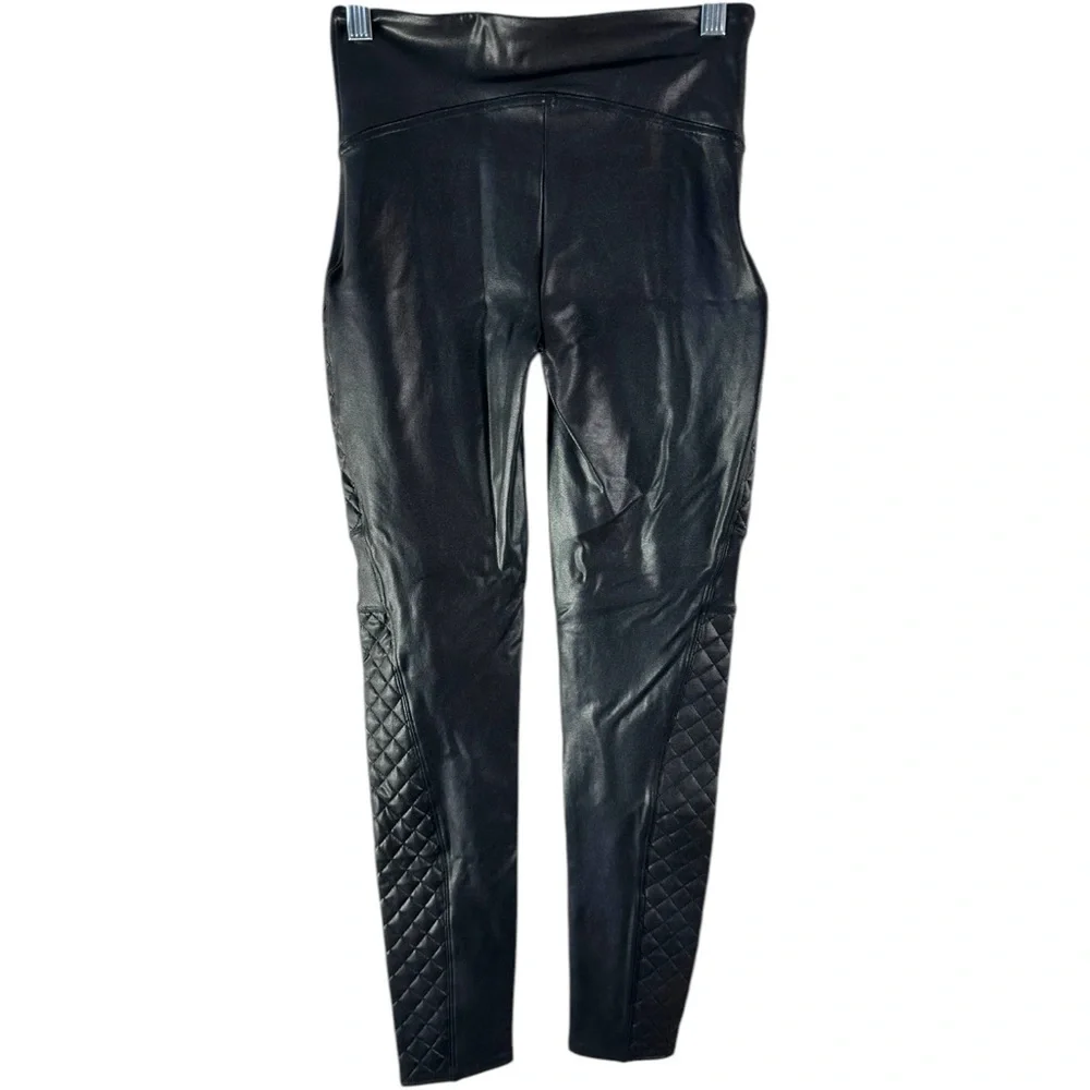 Spanx Black Faux Leather Moto Leggings Size Small